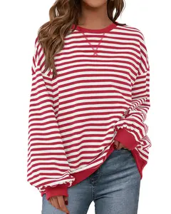 BTFBM Women's Striped Hoodie Sweatshirt with Long Lantern Sleeves for Fall 2026 - Womenswear