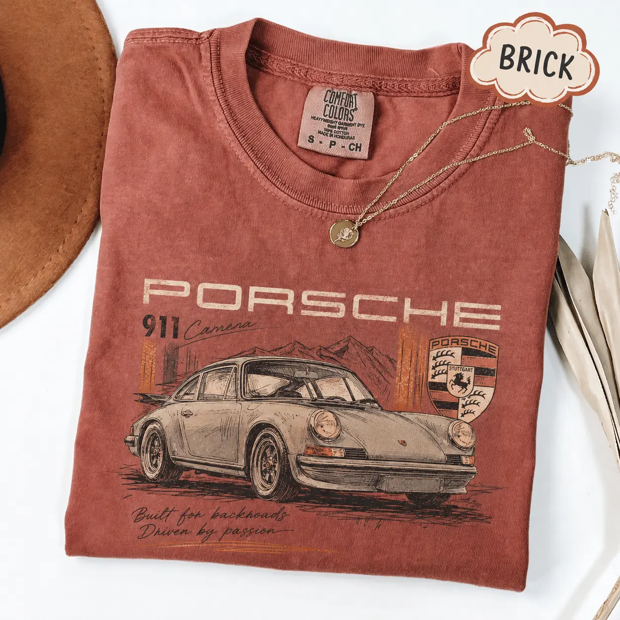 Porsche 911 Carrera Comfort Colors T Shirt, Vintage German Sports Car Graphic Tee, Classic Backroads Racing Design, Retro Car Enthusiast Gift for Men and Women
