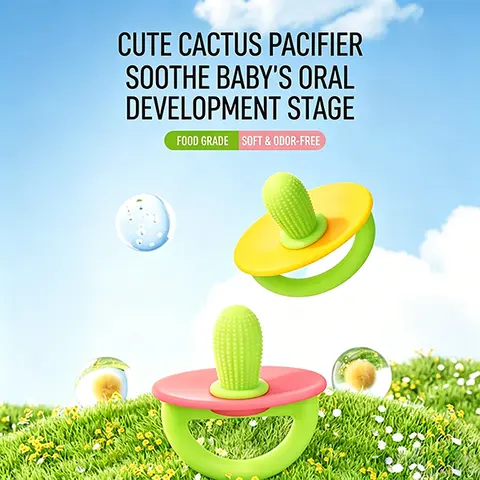 Baby Teething Relief 2-Piece Cactus-Shaped Sticks Set - Sensory Teether for 6-12 Months, BPA-Free Soft Silicone, Gentle Feel, Boilable Aid, Anti-Static, Breathable