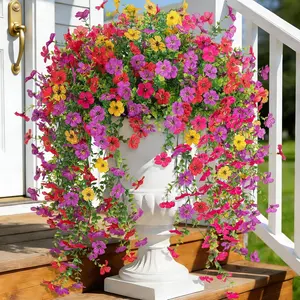 8 PCS Fake Artificial Decorative Hanging Flowers for Outdoors Decoration, Faux UV Resistant Artificial Outdoor Flowers, Fake Plants Look Real Daisy No Fade Spring Decor for Porch Home Patio Balcony and Yard