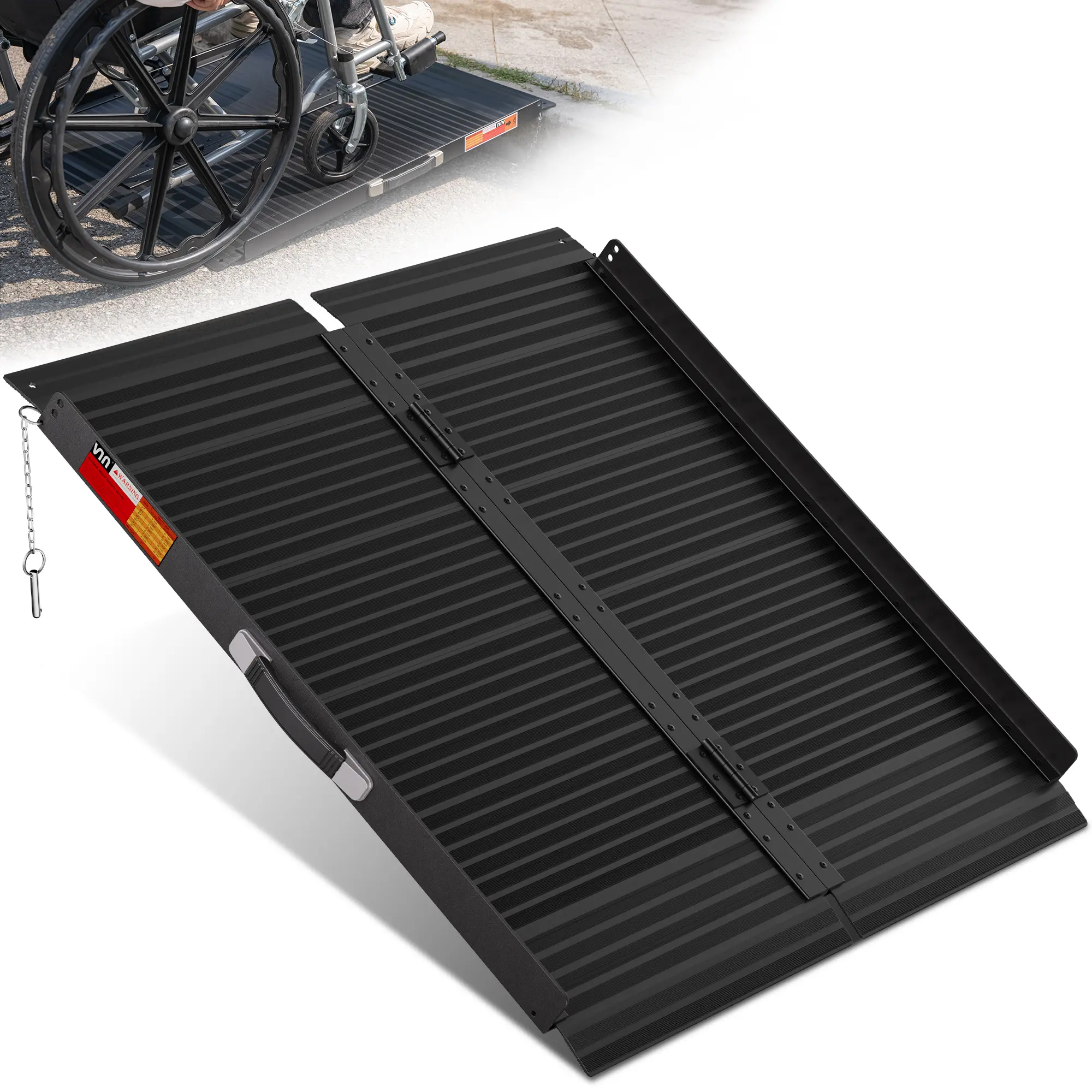 Portable Wheelchair Ramp 3FT, Black Seamless Non-Slip Aluminum Ramps for Wheelchairs for Home, Handicap Wheelchair Ramps for Home Steps, Aluminum Loading Dock Plates