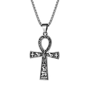 OIDEA Ankh Cross Necklace for Men Stainless Steel Ancient Egyptian Amulet Pendant Hieroglyph Symbol Jewelry Gift