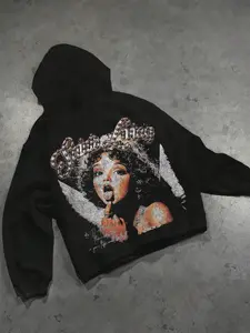 Unisex Dark Vintage Print Hoodie, Winged Women Pattern, Soft Fabric, Drawstring Cap, Streetwear, Casual Spring & Fall Fashion