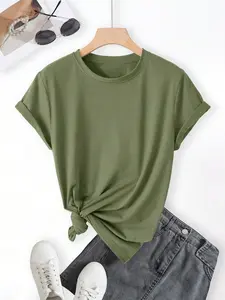 Women's Plain Round Neck Tee, Casual Short Sleeve Crew Neck T-Shirt for Summer, Ladies Clothes for Daily Wear