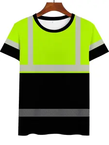 Men's Fluorescent Reflective Stripe T-Shirt, Casual Half Sleeve Loose-Fit Top, Random Print, Workwear Style