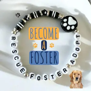 Rescue Foster Adopt Beaded Bracelet with Paw Print Kandi Charm Handmade Bracelet for Animal Advocates hande made shop jewelry