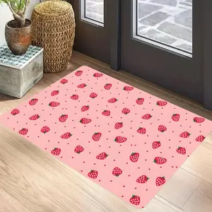 V-Vintage-D-Strawberry_Shortcake Floor Mat Ultra Soft Thickened Flannel Floor Rug Non-Slip Washable Living Room Bedroom Home Decoration Mat Anti-Skid Home Decor Mat
