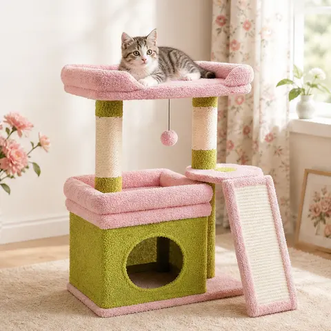 PAWZ Road 27-Inch Freestanding Cat Tree Tower (Fits 2 Kittens), Fast Delivery, Cozy and Widened Perch, Private Condo Hideaway, Sisal Scratching Post & Pad, Optimized for Indoor Large Adult Cats, Fulfills Scratching Needs, Easy to Install