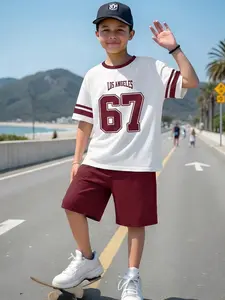 American Vintage Style Boys' Suit, Wine and Design, Casual Fitted Top, All over Print, Streetwear Fashion for All Seasons