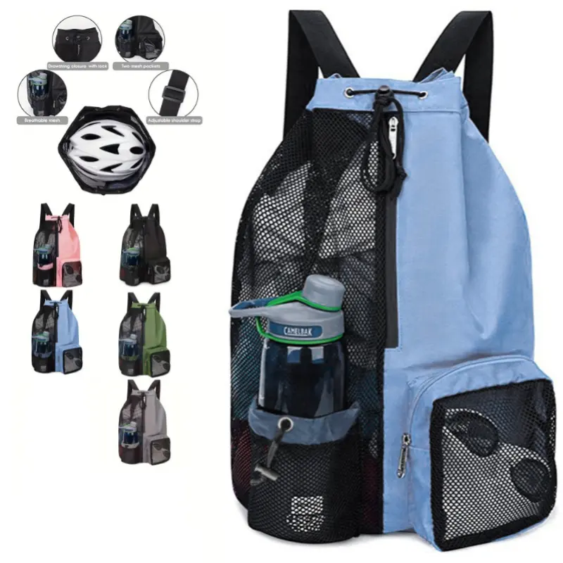 Sports fitness travel swimming mesh drawstring backpack, beach backpack, gym and workout gear bag with wet and dry separation