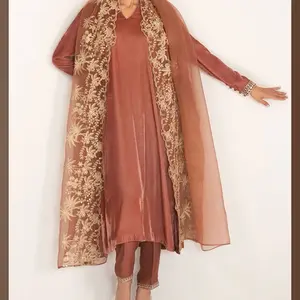 Velvet dress with pants and embroidered dupatta Womenswear