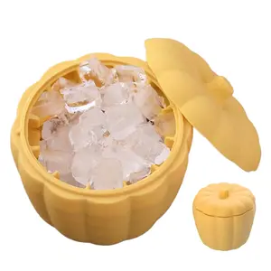 Pumpkin Ice Cylinder, Mini Ice cube trays for Freezer, Ice Cube Tray with lid and bin, BPA-Free Silicone,  Leak Proof, Dishwasher Safe, Compact Design for Freezer Storage
