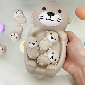Cute Otter/water Bear Bath Toy Set for Pool Water Activities, 4-Piece Engaging Floating Bath Time Toys Made of Thermoplastic Rubber, Early Learning Sensory Play for Kids