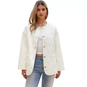 INSPIRE CHIC Women's Elegant Long Sleeve Snap Button Quilted Down Puffer Jacket White Large
