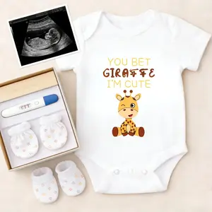 Soft Baby Bodysuit Giraffe Cartoon Graphic Print 100% Pure Cotton Non-Irritating Snap Closure Stretchy Great For Sleep & Play