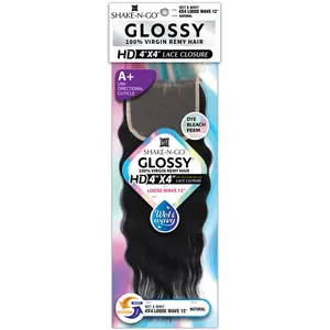 Shake N Go Glossy 100% Virgin Remy Hair A+ Wet & Wavy HD 4x4 Lace Closure - LOOSE WAVE 12"