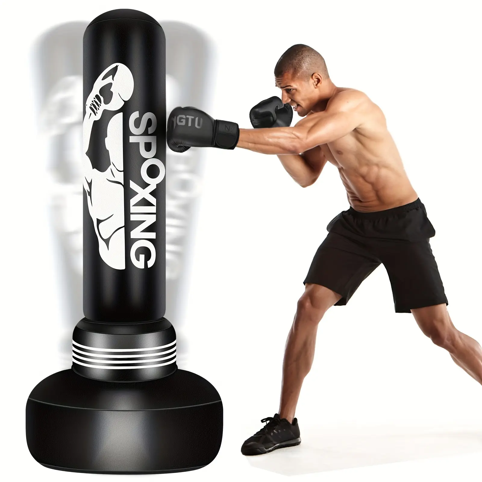 Freestanding Heavy Duty Sandbag with Stand Adult Teenagers, 70 Inch Inflatable Taekwondo Bag Men's Boxing Training Equipment, Women MMA Thai Fitness Karate Muay Thai Beginner