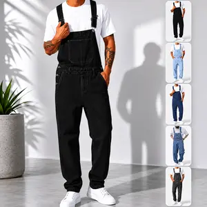 ESDVQ Men's Retro Basic Denim Bib Overalls - Casual Overalls with Loose-Fitting Stretch Denim Fabric, Pockets for Construction, Casual Wear (All Seasons)