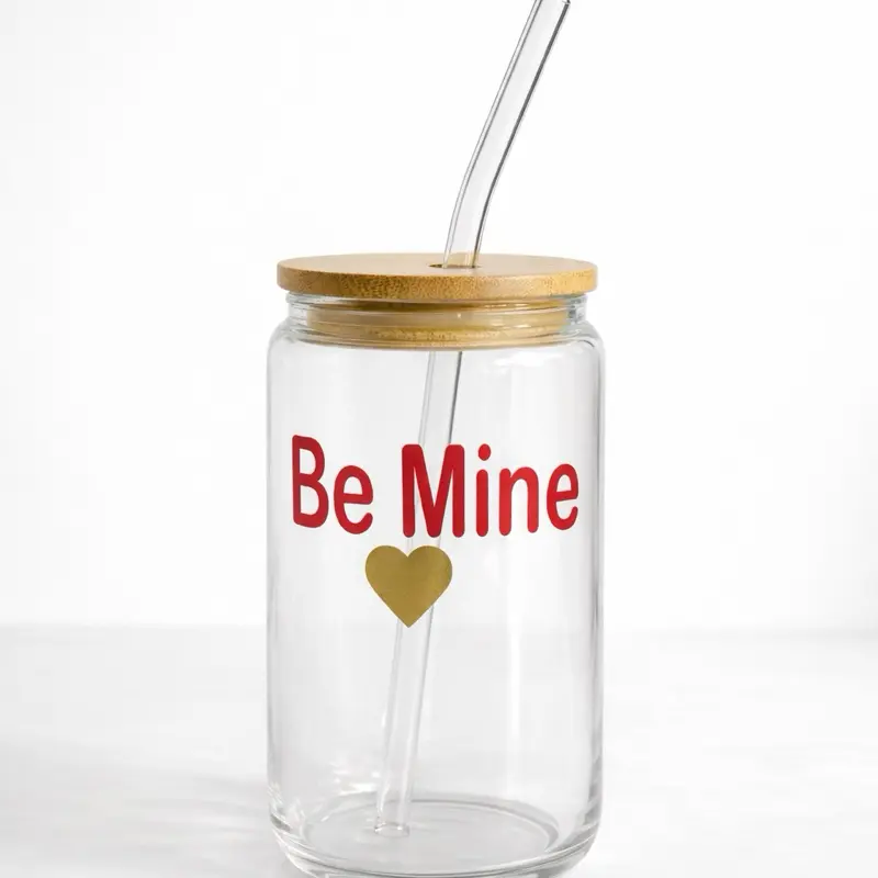 Minimal Gold Heart Glass Cup | 16oz Valentine Gift