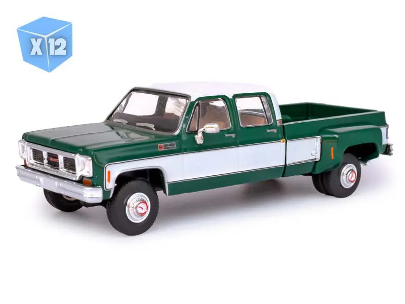 12-PACK IXO America IA64006 1973 GMC Sierra Grande 3500 Crew Cab Dually Classic Diecast Truck Model Car, 2-Tone Glenwood Green-Frost White, 1/64 Scale Collectible, Two-Tone
