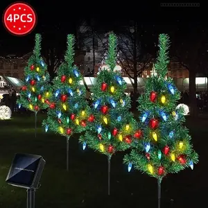 4-piece set, Christmas tree solar path lights, IP44 waterproof LED garden stake lights, 8-mode Christmas tree candy lights, suitable for festive decoration in walkways, courtyards, lawns, porches, and other areas. OrnamentsFFSummitSupply7