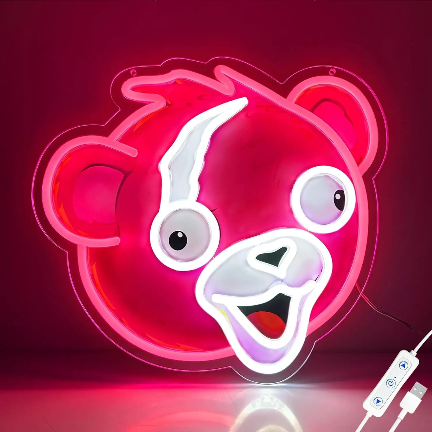 Official Licensed Fortnite Cuddle Team Leader Neon Pink Bear LED Light, USB Dimmable Hanging Decor with Wall Anchors for Teens’ Kid Room Gaming Setup, Streaming Wall Art, Home Decor Gifts, Logo