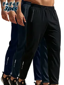 Men’s 3-Pack Ice Silk Jogging Pants, Comfortable Breathable Stretch Athletic Long Pants with Zipper Pockets, Suitable for Running, Workouts, and Outdoor Activities