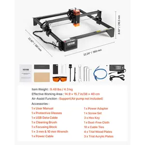 VEVOR Laser Engraver, 10W Output, Laser Engraving Cutter Machine, 14.9x 15.7 in/38x 40 cm Working Area, 10000 mm/min Movement Speed, Compressed Spot with Eye Protection, for Wood, Certain Metal