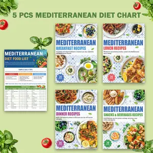 5 Pack Mediterranean Diet Chart Food List 2026, Laminated Meal Planner, 80+ Healthy Recipes For Beginners, Mediterranean Diet Plan With Serving Sizes, Calories, Net Carbs, & Diabetes-Friendly Meal Guide