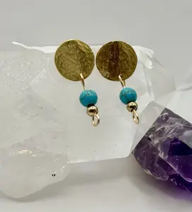 Hammered gold and turquoise earrings