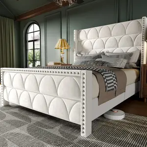 Queen Size Bed Frame with 56" Headboard - 900 LBS Capacity Support, Velvet Upholstered Wingback Platform Bed Frame, Noise Free, Sturdy Wooden Slat Support