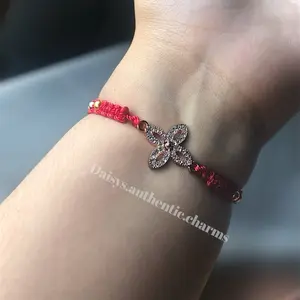Daisys authentic charms Flower Bracelet with Sparkling Butterfly Charm Red Cord Fashion Accessory