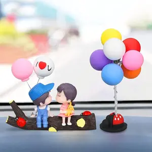 Cute Couple Ornaments - 1 Pair Car Dashboard Trinkets, Girl and Boy Figure Decorations, Balloon Figurines Car Accessory, Car Trinkets
