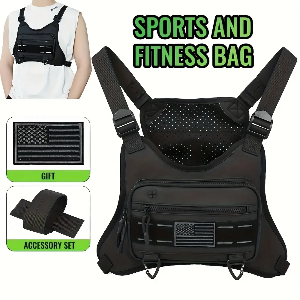 [Tactical Chest Bag] Unisex Active Running Vest, Outdoor Sports Equipment with Accessories (Black)