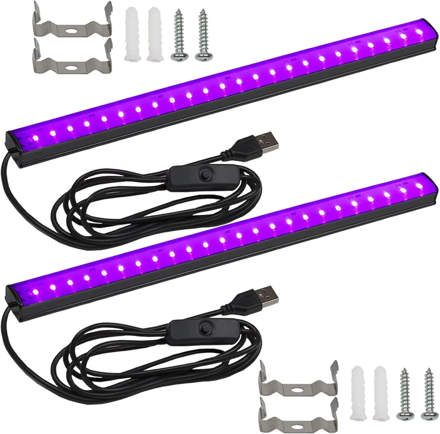 Rechargeable Black Light Bar 2 Packs, Battery Powered Black Lights for Glow Party, Cordless UV Strip Lights with On/Off/Dimma/Flash Switch, for Classroom, Neon,Uranium glass,Paint, Poster,Stage
