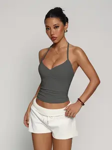 Women's Seamless Summer Yoga Tank Top, Sleeveless Halter Neck, Detachable Padded Bra, Breathable, Comfortable, Ideal for Fitness, Running, Yoga, Sleeveless Activewear, Sports Tank Tops