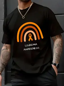 100% Cotton Unisex Awareness Rainbow & Ribbon - Support for Leukemia Awareness T-Shirt – Eye-Catching Design, Daily Casual Outfit, Perfect Gift Idea