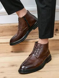 Men's Business Formal Lace Up Ankle Boots, Fashionable Solid Color Dress Boots for Work Office, Male All-match Commuter Shoes for Daily Wear
