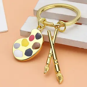 New Painter Palette Pendant Keychain Brush Artist Key Chain Car Heart-shaped Cute KeyRing Art Course Souvenir Gift Women Child