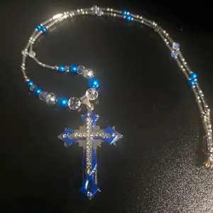 Gabriela Haller HigherKii Artique Crystal Blue Cross Jewelry Set with Cross Pendant and Beaded Necklace Set