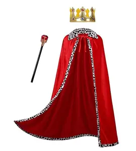 CHENGDEFA King Costume Cape for Adult Mardi Gras Velvet Robe and Crown & Scepter 3PCS Set