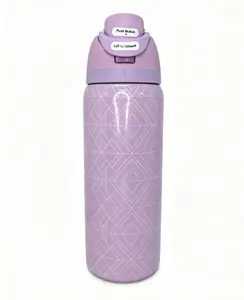 Owala 32oz FreeSip Insulated Water Bottle - Cute Purple Geometric Stainless Steel Travel Mug with Leak-Proof Lid & BPA-Free Design for School Gym & Travel - Drink Drinkware Flasks Portable Stylish Stylish Bottled Wide Mouth Leakproof Glass Juice