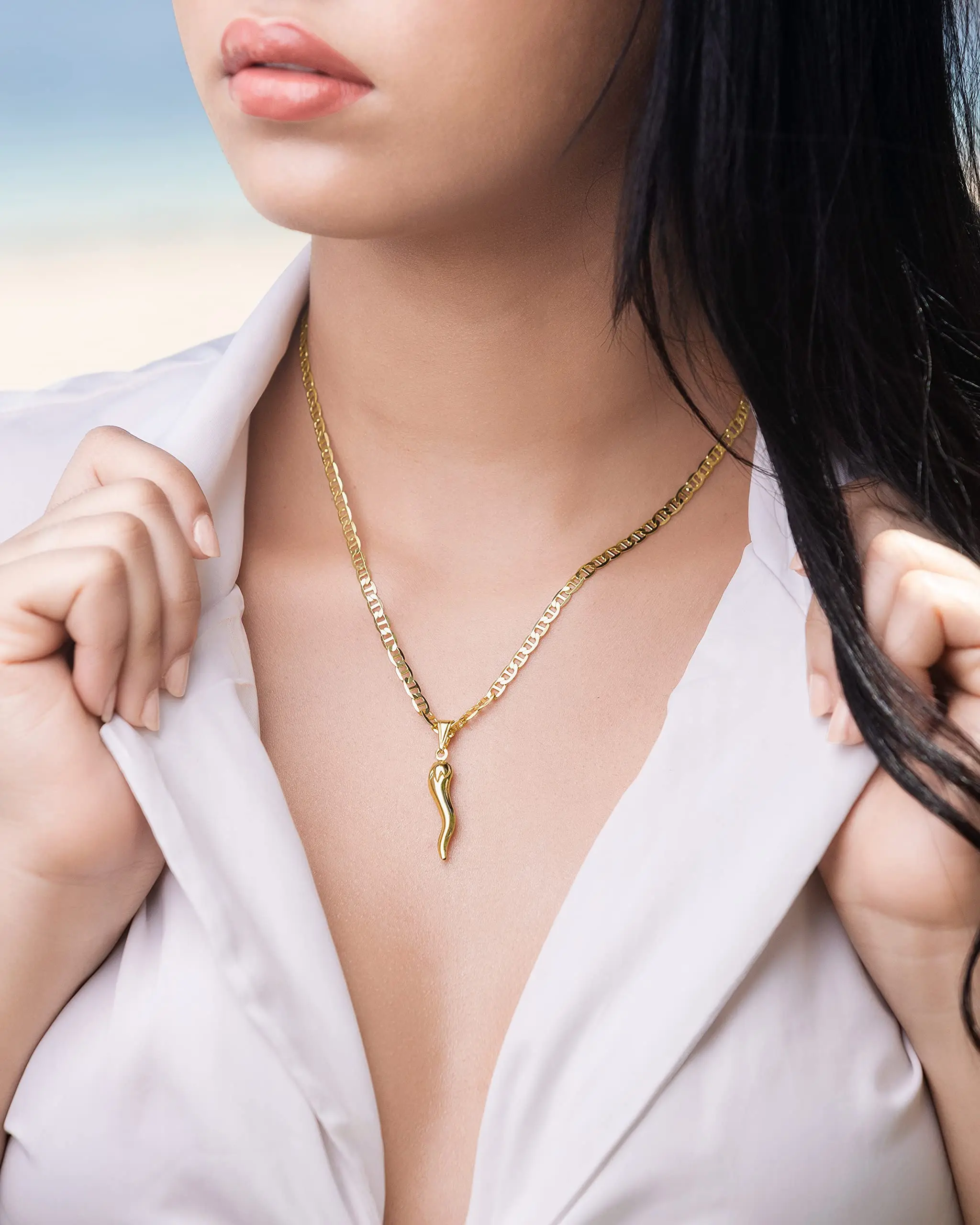 18k Gold Plated Italian Cornicello Necklace Italian Horn Necklace