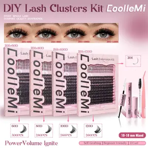 CoolleMi Ignite 260-320PCS DIY Lash Clusters Kit for Beginner Makeup with Wispy D Curl Fluffy Waterproof Bond & Seal Remover Tweezers Brush for Dramatic Natural Look Ultra-Dense Cluster Permanent Glam Comfort Volumized False Eyelashes