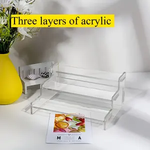 Modern Three-Tier Transparent Acrylic Display Rack, Display Risers Stand, Self-Assembly Collectibles Storage Organizer, Durable Multi-Function Showcase, Clear Multilayer Storage for Home Decor, Display Shelf