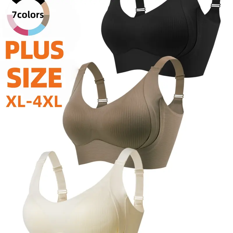 3-Pack Plus Size Comfortable Seamless Bras, Sizes 1XL-4XL, Designed for Women, Wire-Free Push-Up Style, Suitable for Daily Wear, Maximum Comfort Underwear, Wireless Seamless Bra, Wirefree Bra