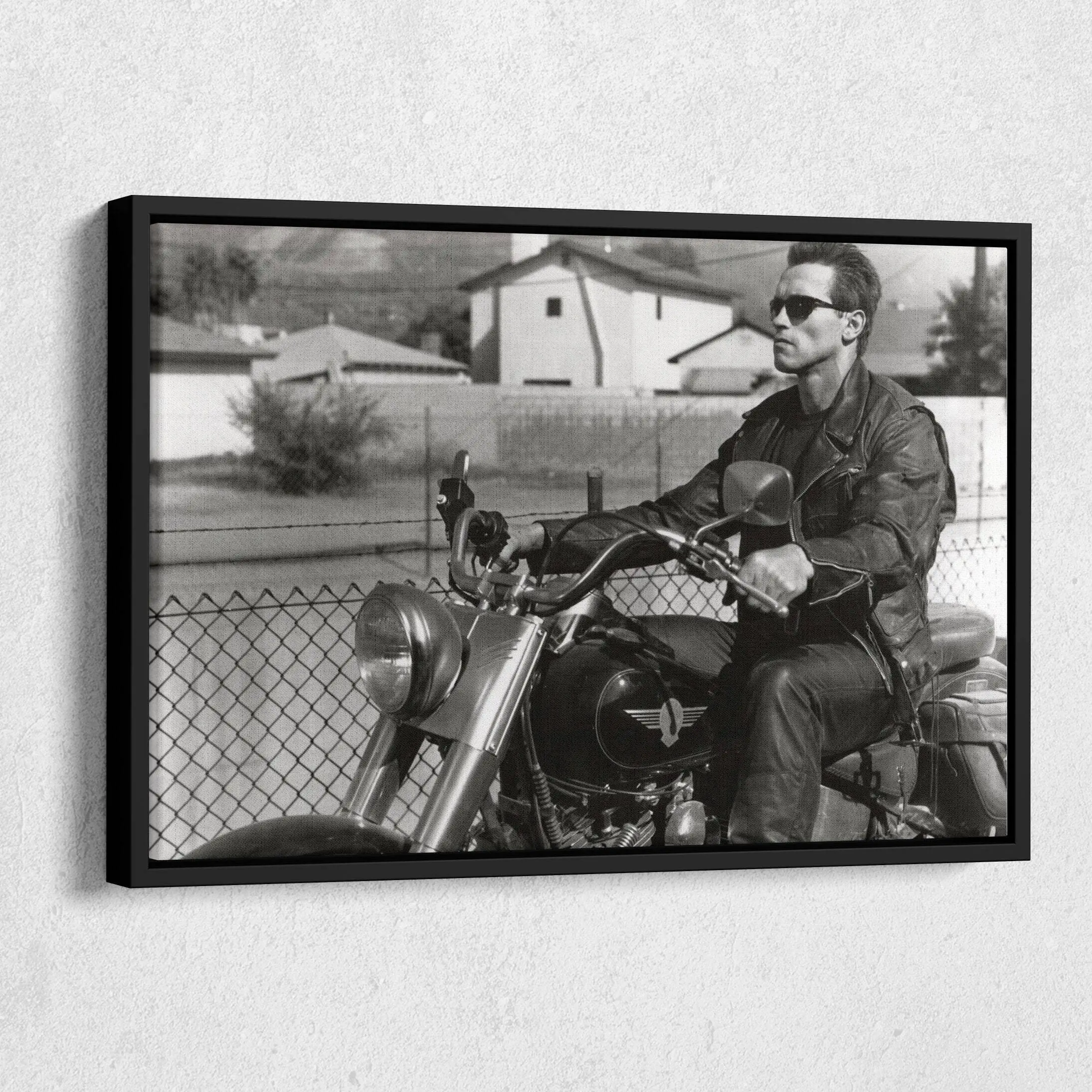 Arnold Schwarzenegger Poster Terminator Movie Scene Morotcycle Wall Art Home Decor Framed Art