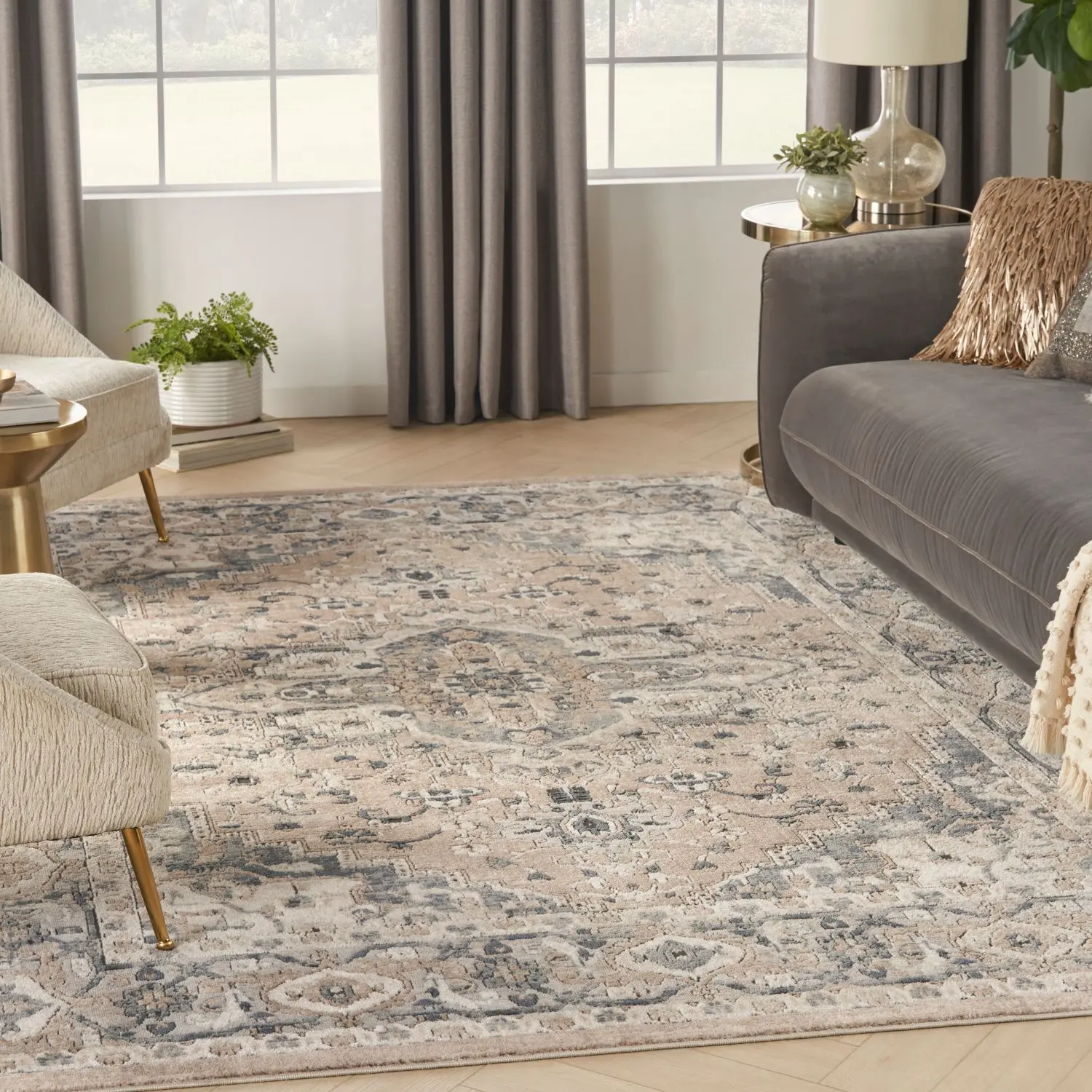 Nourison Concerto Center Medallion Traditional Indoor Cozy Home Decor Rug - Durable, Easy Clean Rug with Floral Motif, Monochromatic Patterns for Home Use, Cozy Area Rug