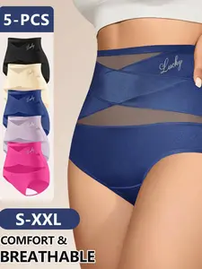Women's High-Waisted Mesh Panties Set (4 Pcs), Soft Breathable Non-Irritating Design, Breathable Fit Panties, Comfortable Everyday All-Season Underwear, Sizes S-Xxl
