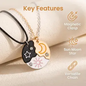 Class of 2026 Trio Gift  Sun Moon Star Magnetic Bestie Necklaces，No Bestie Left Behind  3-Piece Magnetic Puzzle Friendship Necklace Set
